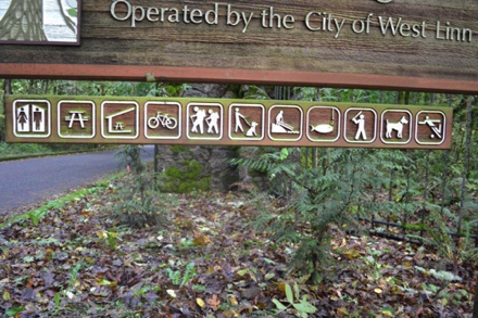 Signage at the entry to the park - symbols that show uses at the park